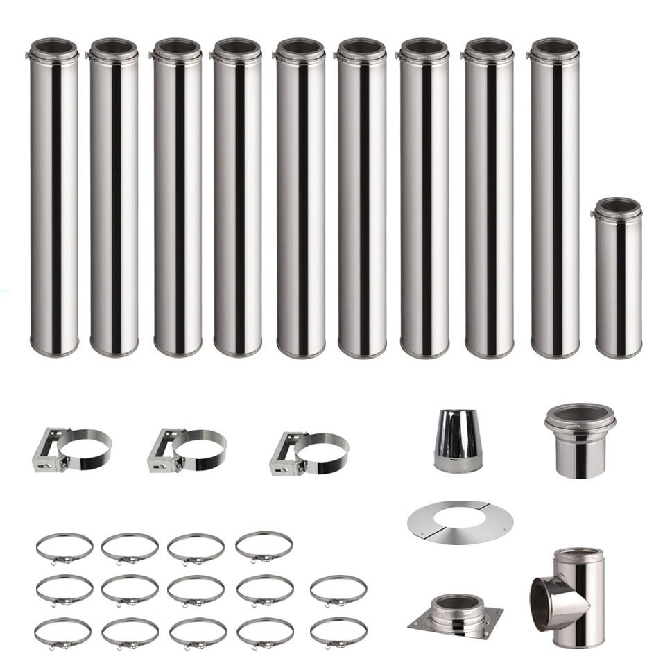 Roestvrijstalen kachelpijp set 10,2m dubbelwandig Ø 130-150-180-200mm 