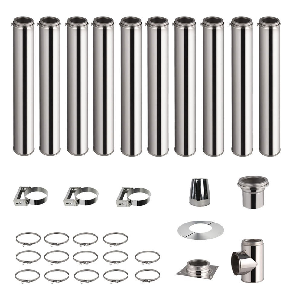 Roestvrijstalen kachelpijp set 10,7m dubbelwandig Ø 130-150-180-200mm 