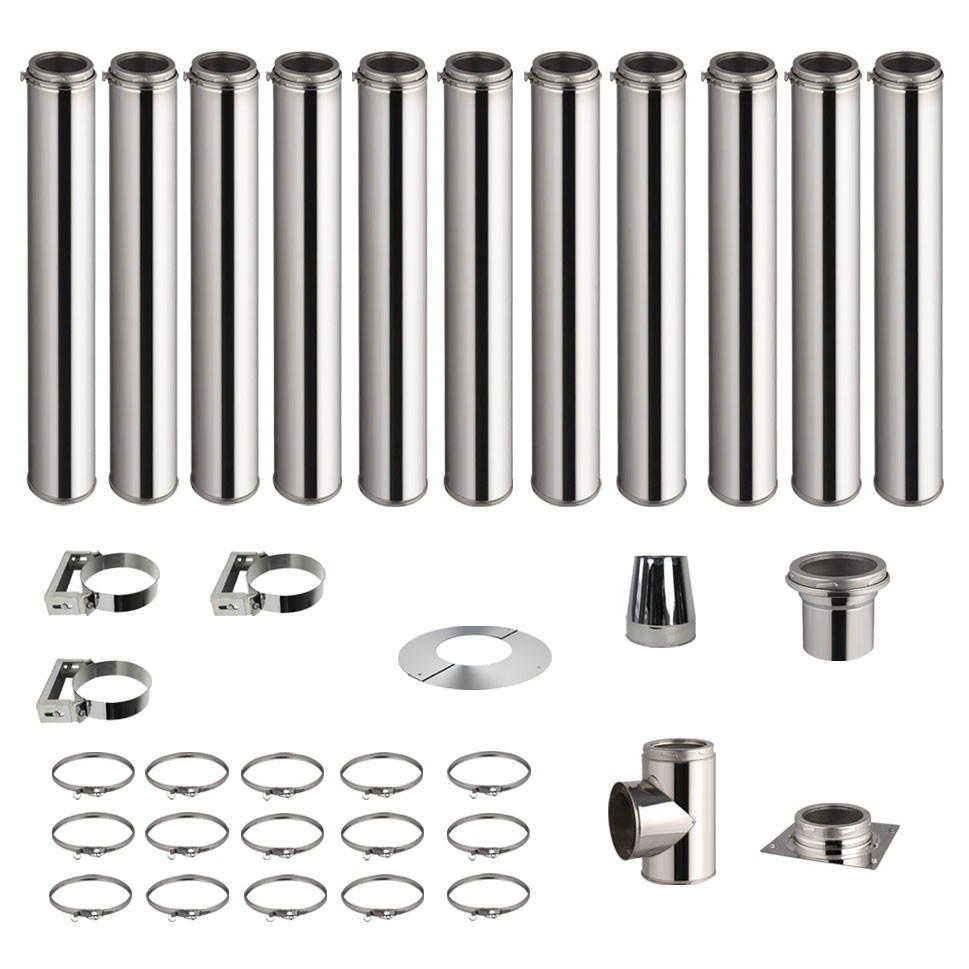 Roestvrijstalen kachelpijp set 11,7m dubbelwandig Ø 130-150-180-200mm 
