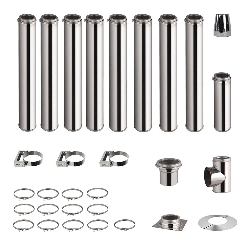 Roestvrijstalen kachelpijp set 9,2m dubbelwandig Ø 130-150-180-200mm 