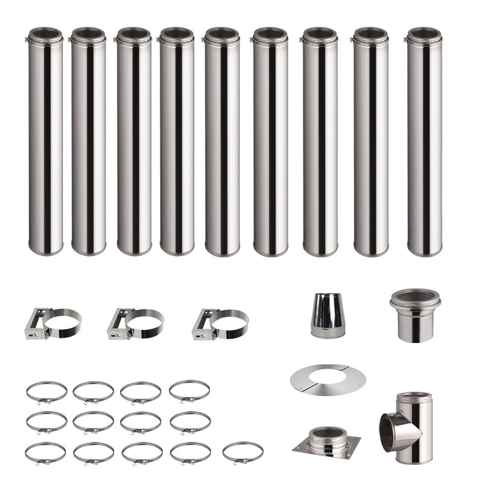Roestvrijstalen kachelpijp set 9,7m dubbelwandig Ø 130-150-180-200mm 