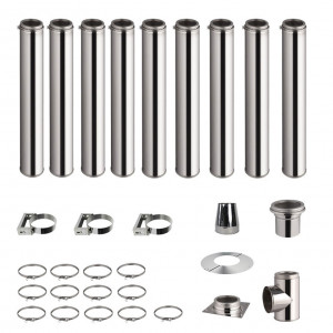 Roestvrijstalen kachelpijp set 9,7m dubbelwandig Ø 130-150-180-200mm 